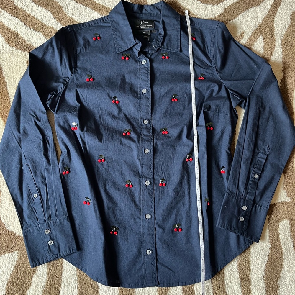 J. Crew Perfect Shirt with Embellished Cherries 6 - Picture 7 of 9